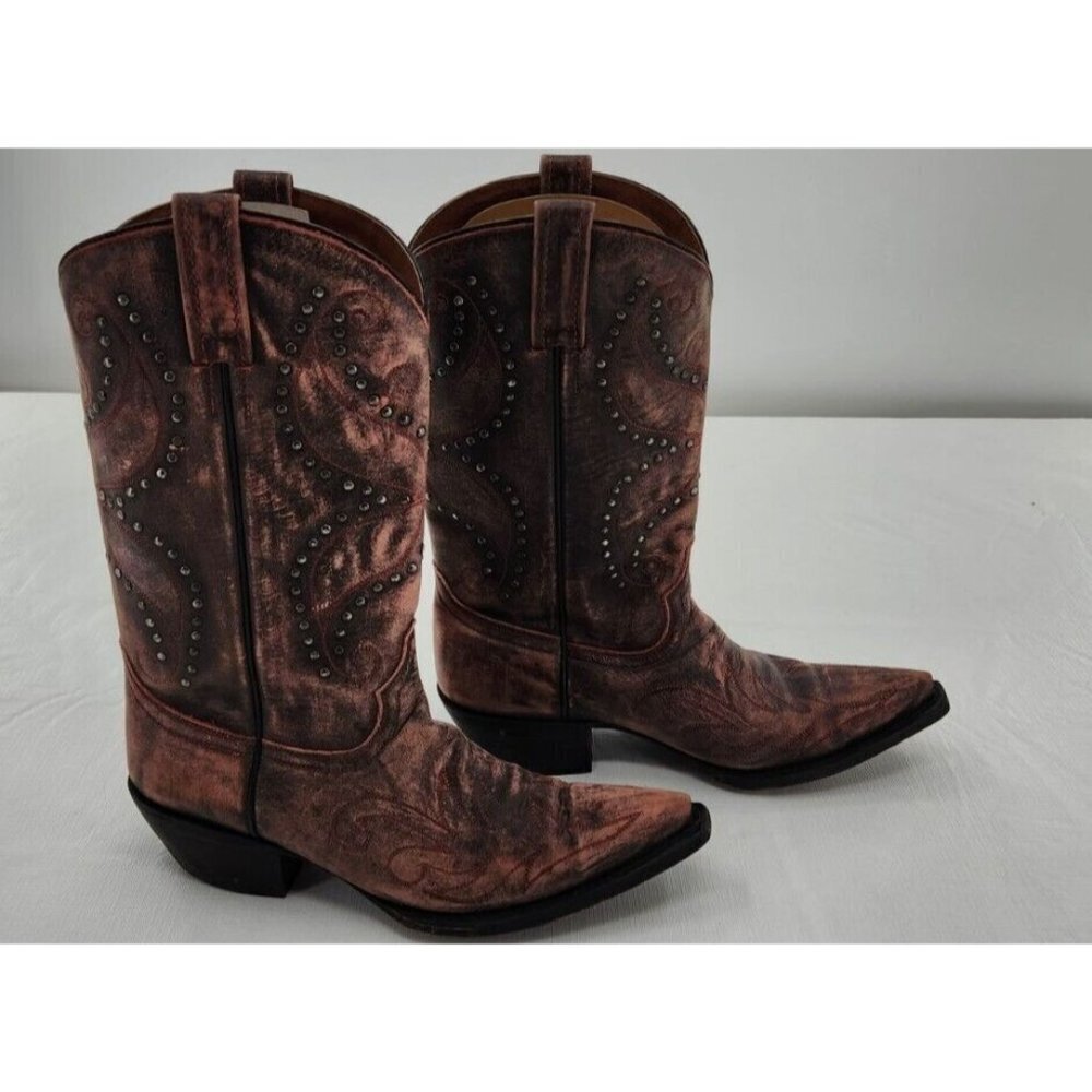 Eight Second Angel Women Size 8.5 Wash Pink Leather Studs Snip Toe Western Boot